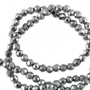 Faceted glass beads 2mm round Silver-pearl shine coating